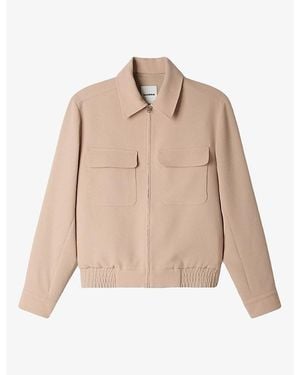 Sandro Collared Zip-Up Stretch-Woven Jacket - Natural