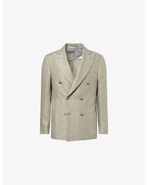 Corneliani Double-Breasted Peak-Lapel Linen Jacket - Grey