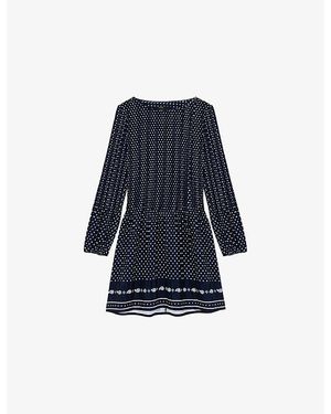 Maje Patterned Pleated Chiffon Midi Dress - Blue