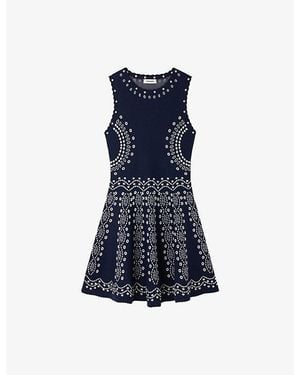 Sandro Sleeveless Scarf-Print Stretch-Knit Mini Dress - Blue