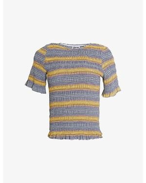 Amy Lynn Striped Smocked Knitted Top - Blue