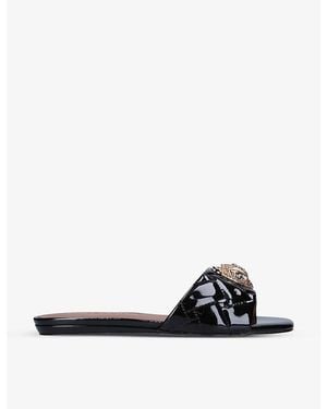 Kurt Geiger Kensington Eagle-Embellished Quilted Patent-Leather Mules - Black