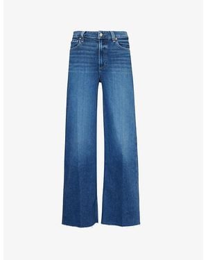 PAIGE Anessa Raw-Hem High-Rise Wide-Leg Stretch-Denim Jeans - Blue