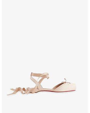 Christian Louboutin Cassia Lace-Up Satin Ballerina Flats - White