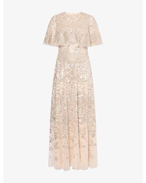 Needle & Thread Snowdrop Sequin Cape Gown - Natural