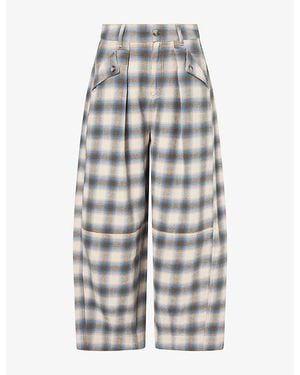 Damson Madder Mara Checked Barrel-Leg Cotton Trouser - Grey