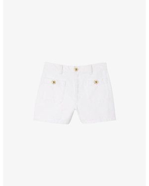 Sandro High-Rise Branded-Patch Denim Shorts - White