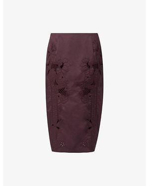 eem Embroidered Cotton-Blend Pencil Skirt - Purple