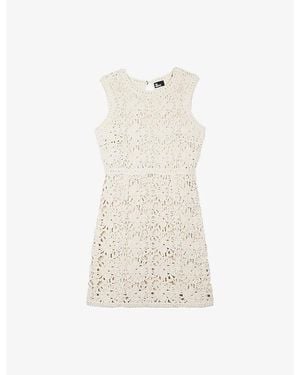The Kooples Sleeveless Round-Neck Crochet Mini Dress - Natural