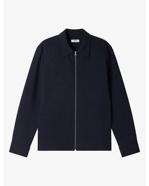 Sandro Zipped Regular-Fit Stretch-Woven Shirt - Blue