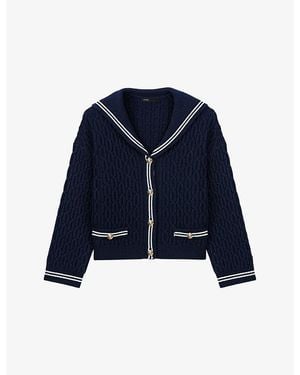 Maje Boat Neck Cable-Knit Wool Cardigan - Blue