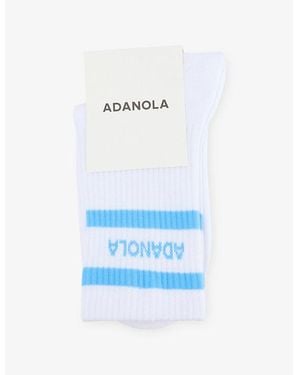 ADANOLA Striped Brand-Intarsia Stretch Cotton-Blend Socks - Blue