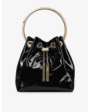 Jimmy Choo Bon Bon Shiny Biker Leather Bucket Bag - Black
