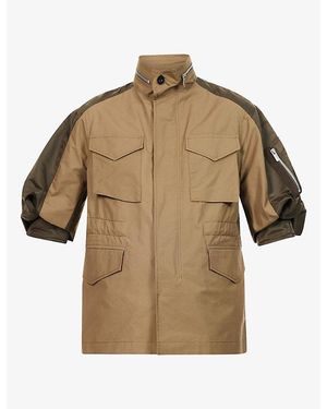 Sacai Weather Funnel-Neck Cotton And Woven-Twill Jacket - Natural