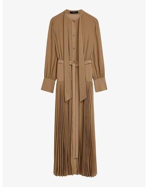 JOSEPH Lisa Dropped-Waist Long-Sleeve Wool-Blend Maxi Dress - Natural