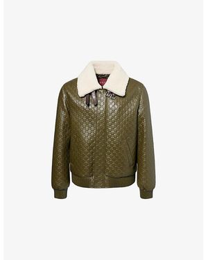 Gucci Monogram Fur-Collar Leather Jacket - Green