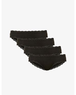 Stripe & Stare Mid-Rise Pack Of Four Stretch-Woven Briefs - Black