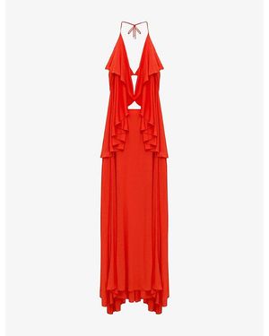 Loewe Draped-Front Halterneck Woven Maxi Dress - Red