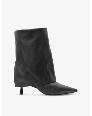 AllSaints Odyssey Folded-Cuff Leather Heeled Boots - Black