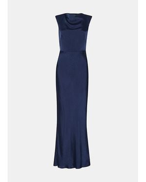 Whistles Cowl-Neck Tie-Back Satin Maxi Dress - Blue