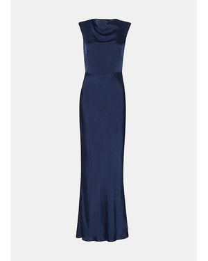 Whistles Cowl-Neck Tie-Back Satin Maxi Dress - Blue