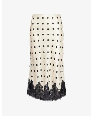 Reformation Carolina Polka-Dot Silk-Charmeuse Midi Skirt - White