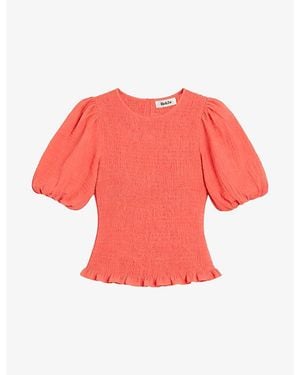 Ro&zo Cheesecloth Puff-Sleeve Shirred Cotton Top