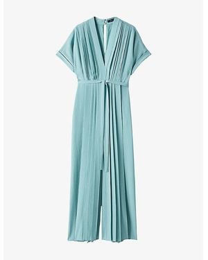 JOSEPH Sofia Airy Plissé Jumpsuit - Blue