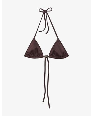 Prada Logo-Plaque Triangle Bikini Top - Brown