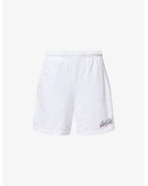 Sporty & Rich Drawstring Brand-Print Cotton-Jersey Shorts - White