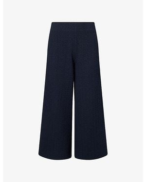 ME+EM Curling Crosses Jacquard Cropped Trousers - Blue