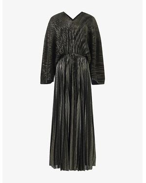 eem Long-Sleeve Plissé Maxi Dress - Black