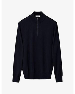 Eton Quarter Zip Knitted Merino-Wool Jumper - Blue