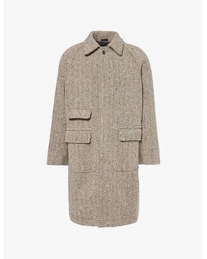 Drake's Herringbone-Print Raglan-Sleeves Relaxed-Fit Wool Coat - Natural