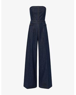 PAIGE Francesca Wide-Leg Denim Jumpsuit - Blue