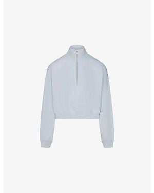 Skims Drapey French Terry Half-Zip Cotton-Jersey Sweatshirt - Blue
