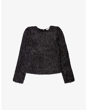 Ro&zo Tinsel-Texture Round-Neck Woven Top - Black