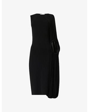 eem Asymmetric Shoulder Hoop Knit Midi Dress - Black