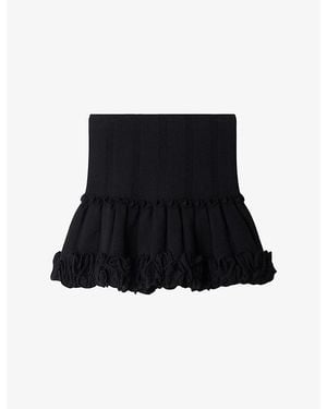 Sandro Floral-Appliqué Flared-Hem Knitted Mini Skirt - Black