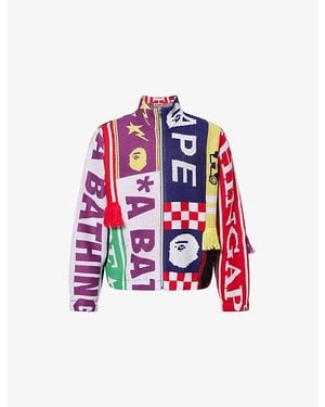 A Bathing Ape Scarf Patter Knitted Track Jacket - Red