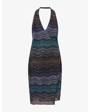 Missoni Longuette Halterneck Knitted Mini Dress - Blue