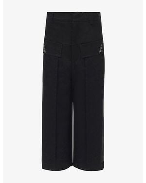 eem Wide-Leg Cropped Woven Trousers - Black