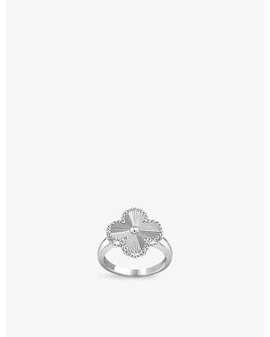 Van Cleef & Arpels Vintage Alhambra Guilloché Rhodium-Plated 18Ct Ring - White