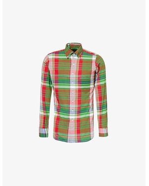 Drake's Madras Check-Pattern Regular-Fit Cotton Shirt - Green