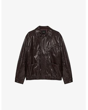 Maje Cracked Relaxed-Fit Faux-Leather Jacket - Brown