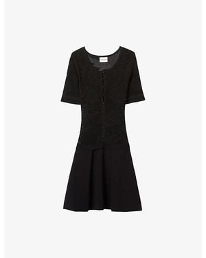 Claudie Pierlot Floral-Motif Short-Sleeve Knitted Dress - Black