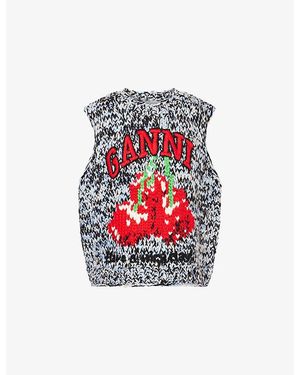 Ganni Relaxed-Fit Embroidered-Logo Wool Vest