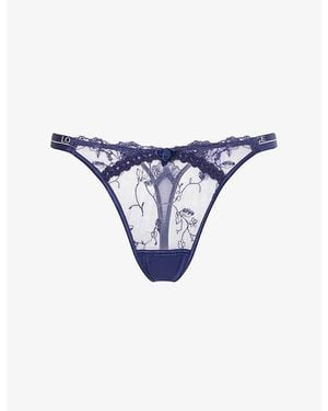 Lounge Underwear Reveal Logo Lace Thong - Blue