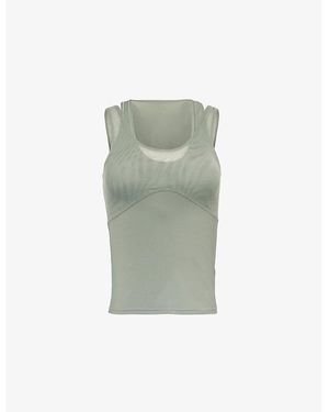 GYMSHARK Elevate Mesh-Panels Stretch-Woven Top - Green