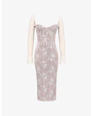 House Of Cb Saisha Long-Sleeve Lace Midi Dress - White